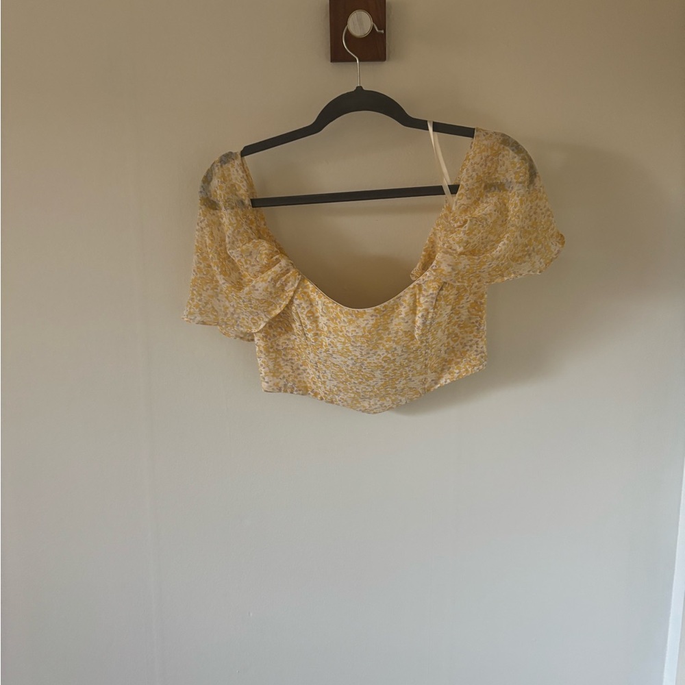 Hello Molly Yellow Floral Puff-Sleeve Crop Top